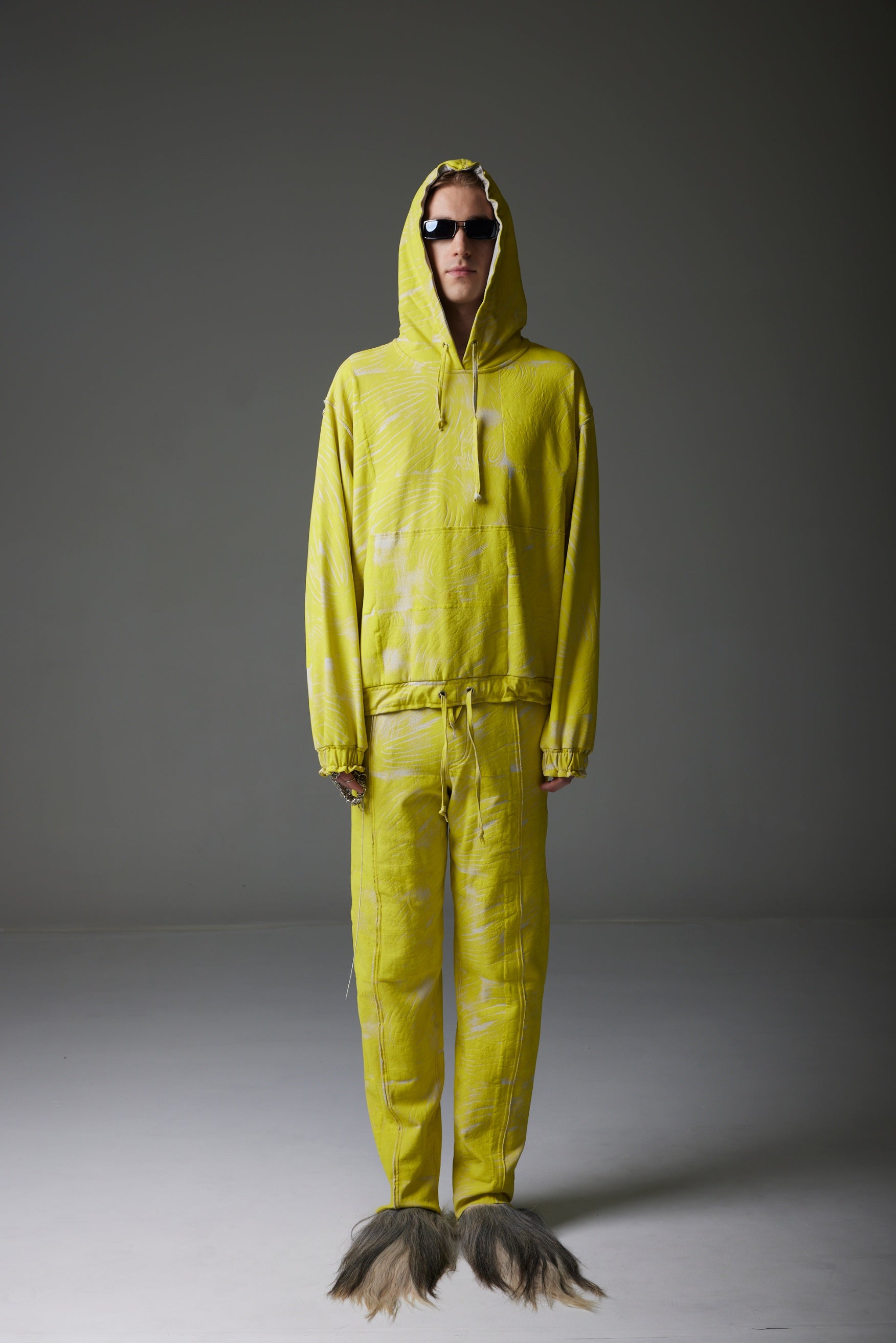 YELLOW 3D PUFF PRINTED TRACKPANTS TAPERED LEG FIT