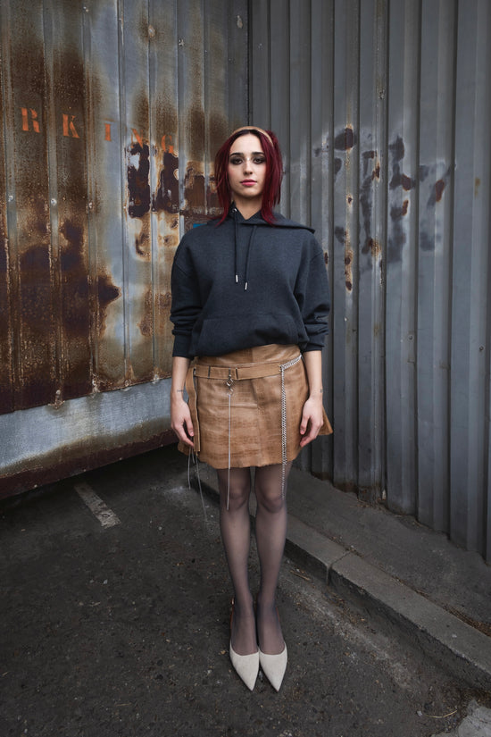 LEATHER SNAKE 70S FITTED SKIRT ATLAS CLAY