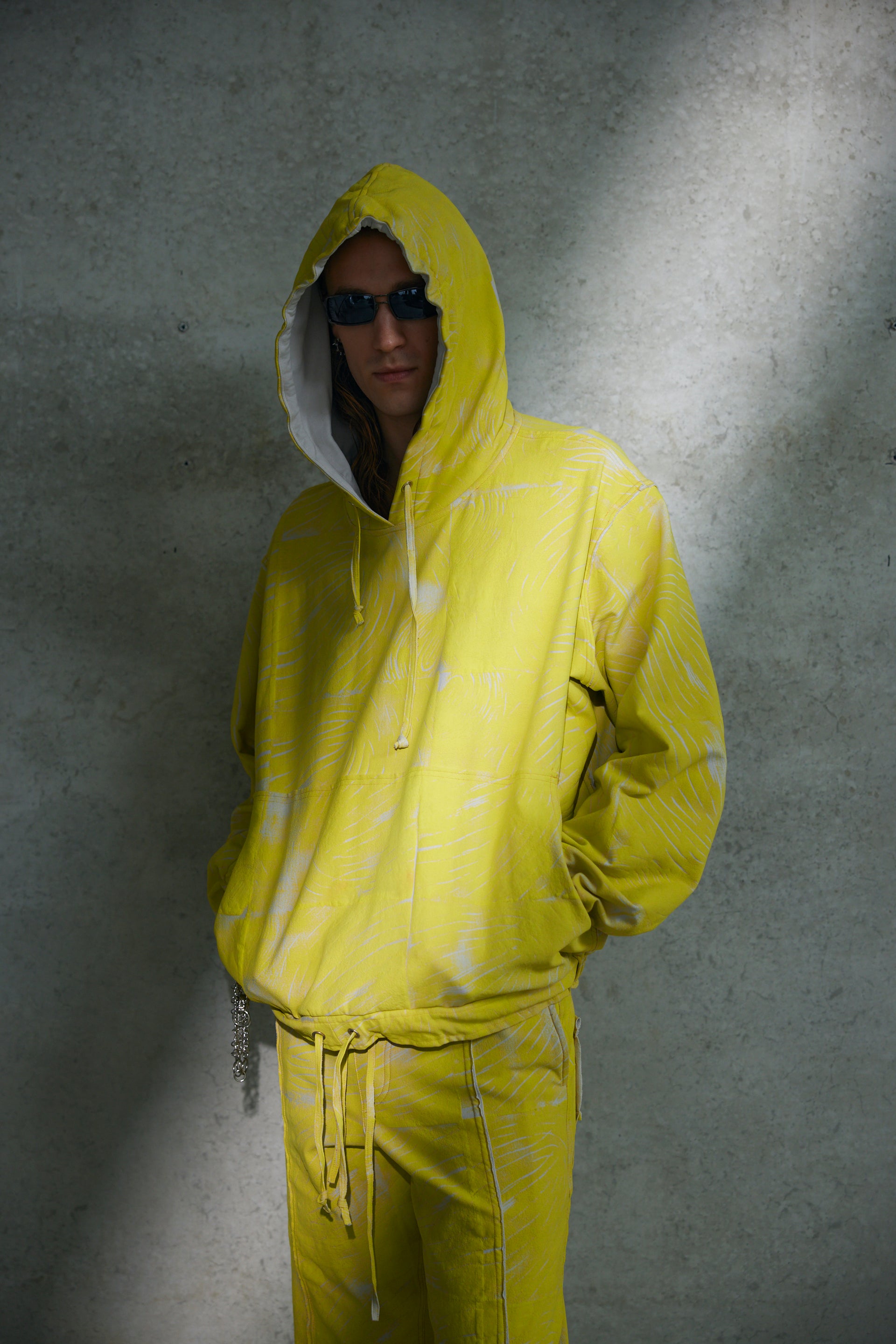 YELLOW 3D PUFF PRINTED OVERSIZED FIT HOODIE