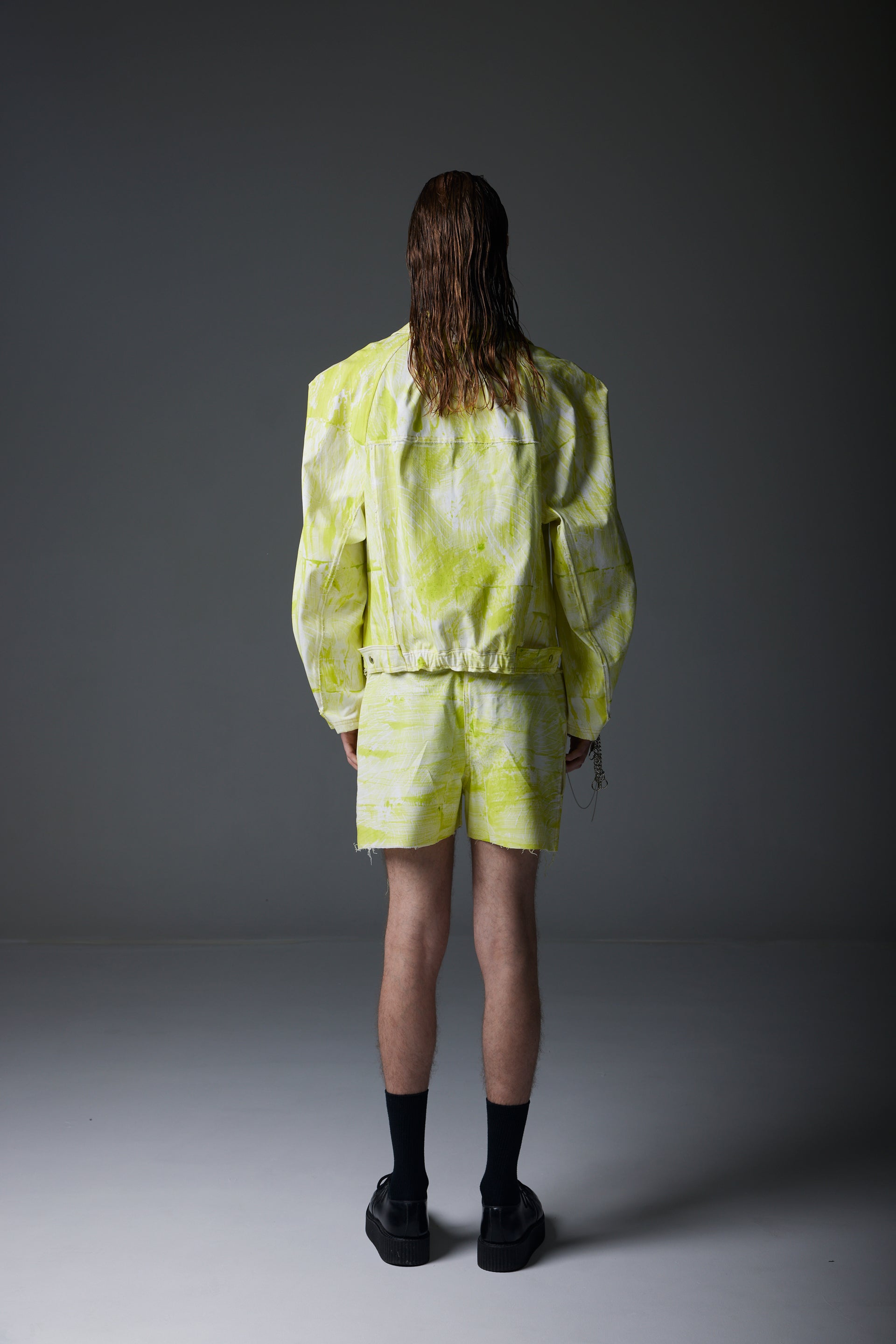 LIME YELLOW JEANS PRINTED JEANS JACKET