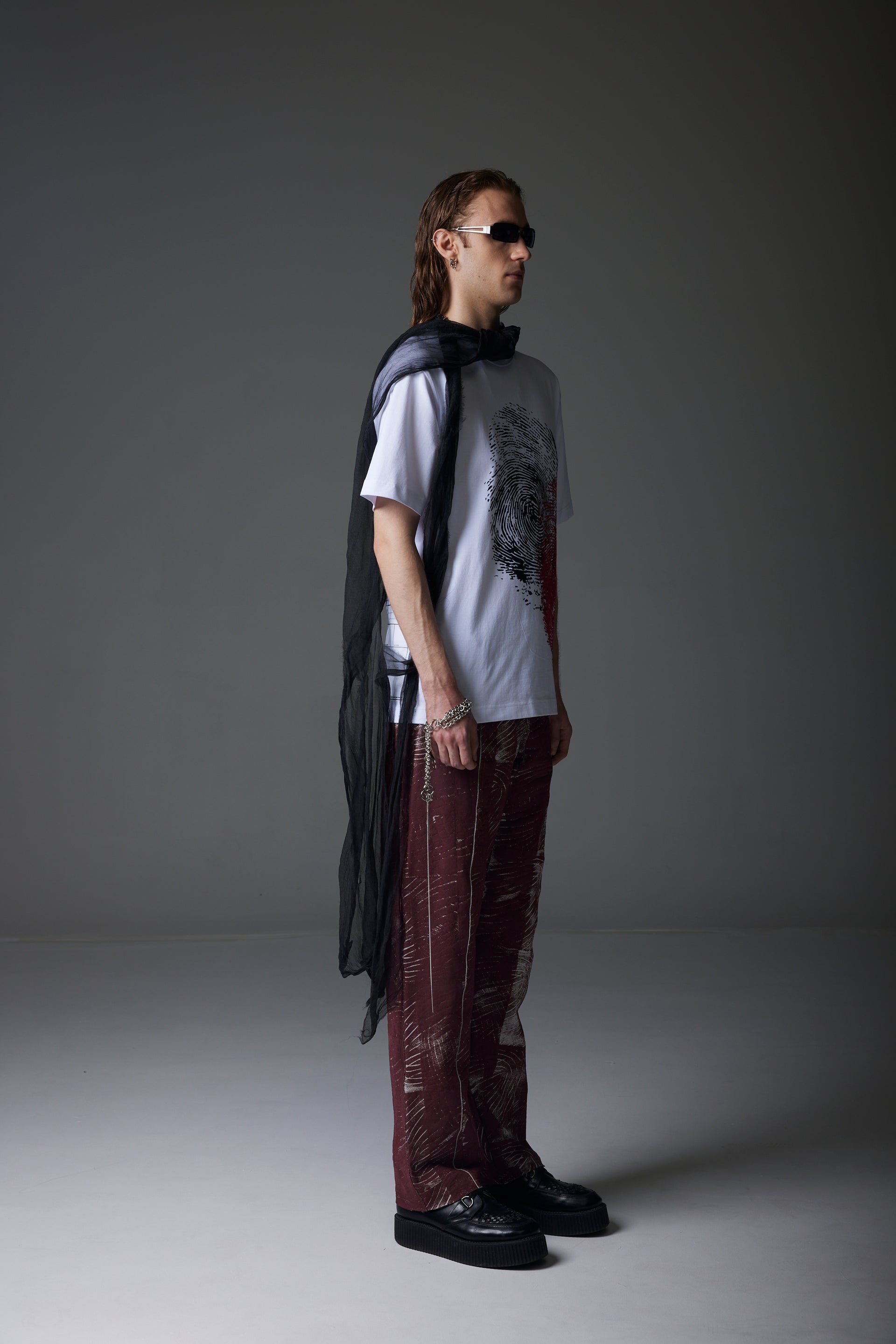 DOUBLE PRINTED OVERSIZED UNISEX TSHIRT BERRY RED FLOCKPRINT